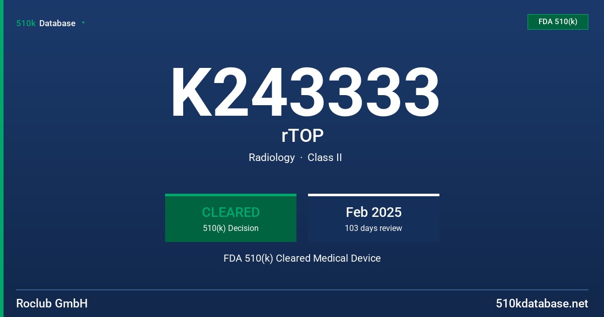 K243333 rTOP FDA 510(k) Cleared Medical Device