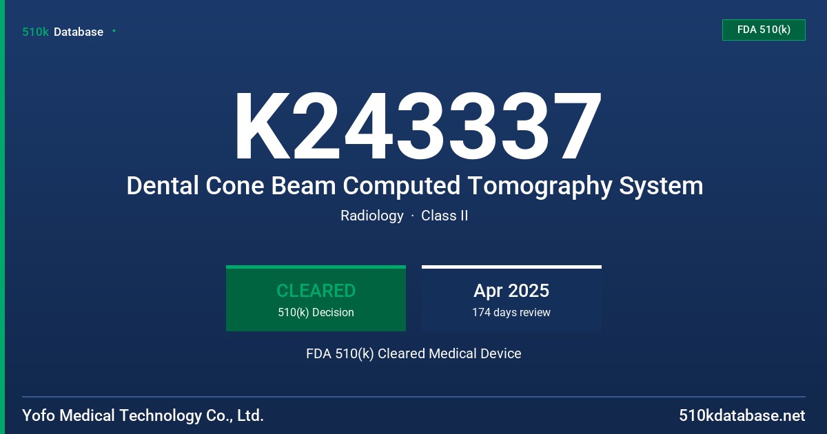 K243337 Dental Cone Beam Computed Tomography System FDA 510(k) Cleared Medical Device