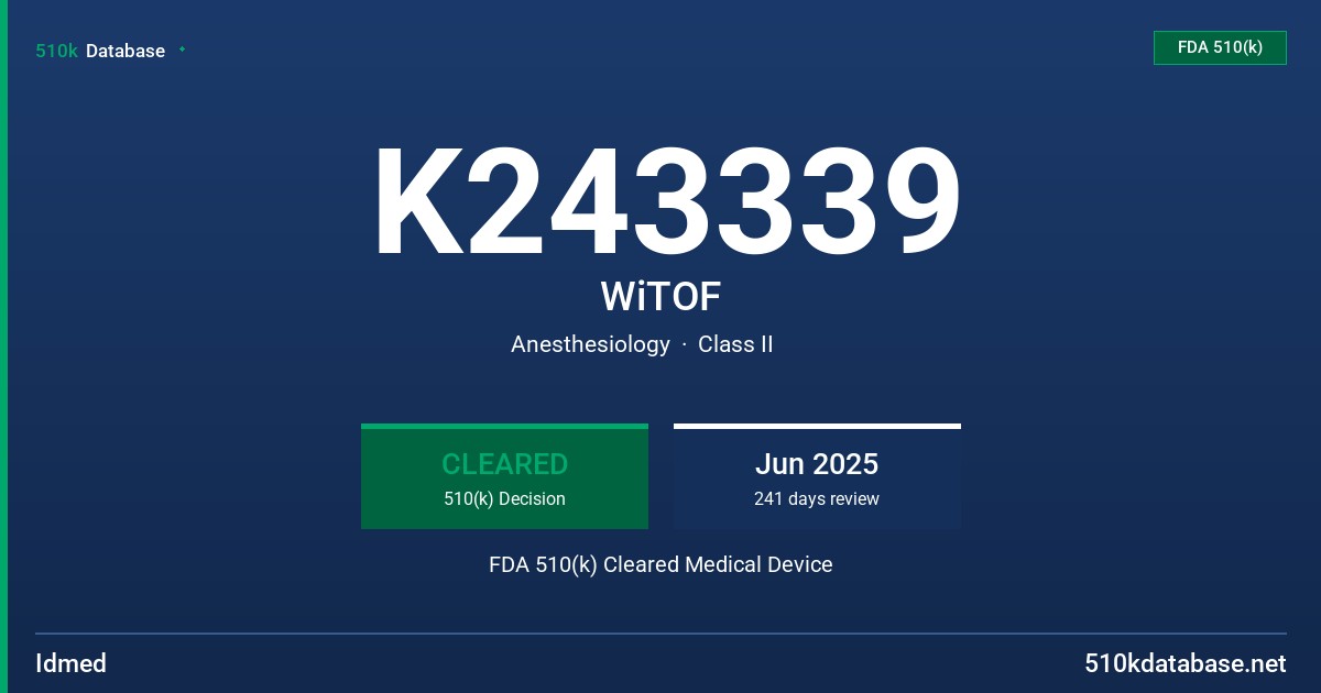 K243339 WiTOF FDA 510(k) Cleared Medical Device
