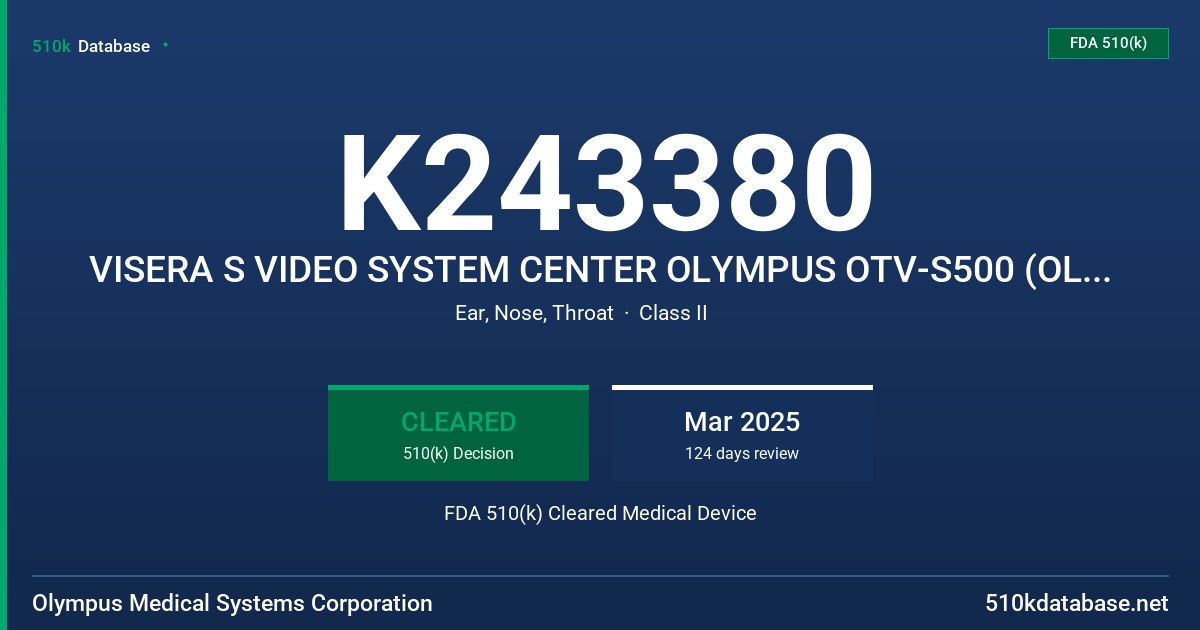 K243380 VISERA S VIDEO SYSTEM CENTER OLYMPUS OTV-S500 (OLYMPUS OTV-S500) FDA 510(k) Cleared Medical Device