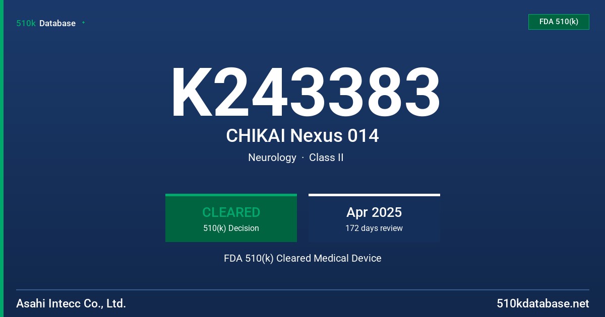K243383 CHIKAI Nexus 014 FDA 510(k) Cleared Medical Device