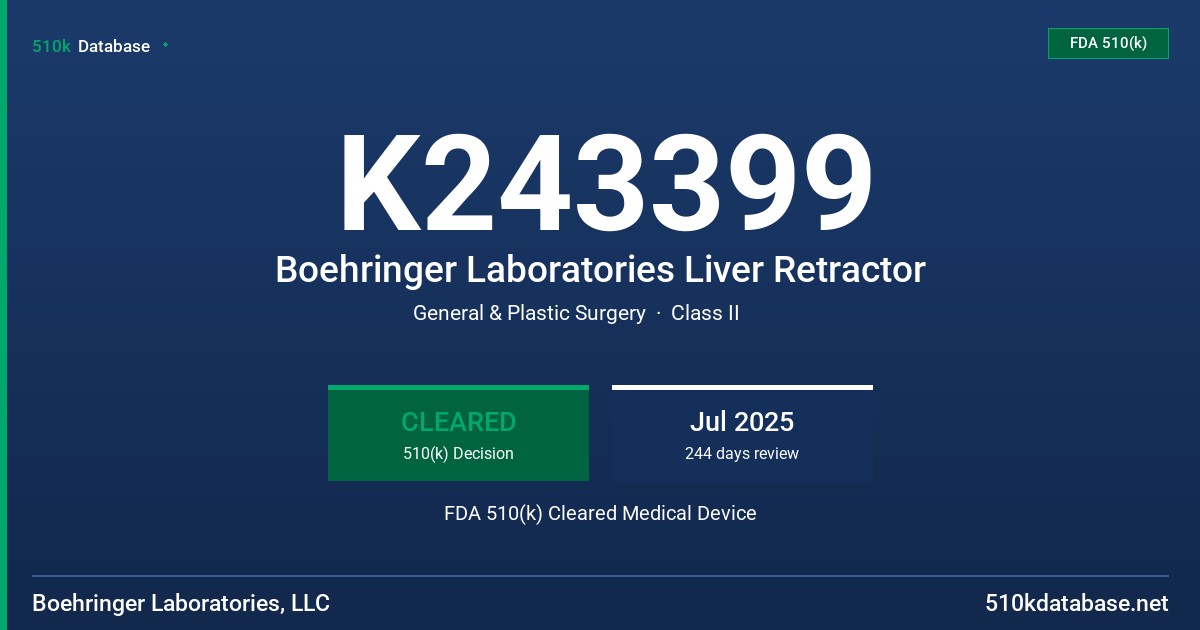 K243399 Boehringer Laboratories Liver Retractor FDA 510(k) Cleared Medical Device
