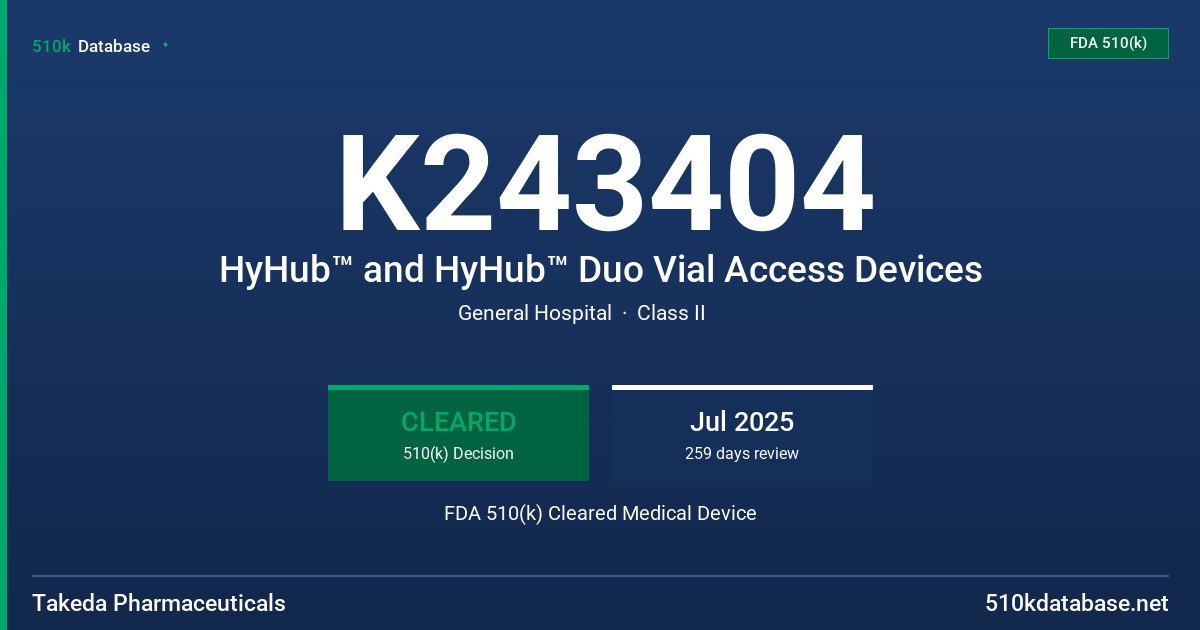 K243404 HyHub™ and HyHub™ Duo Vial Access Devices FDA 510(k) Cleared Medical Device