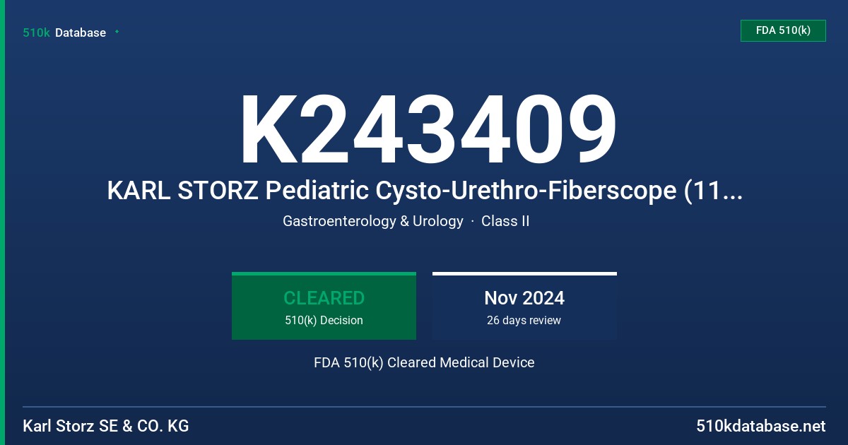 K243409 KARL STORZ Pediatric Cysto-Urethro-Fiberscope (11274BCU1) FDA 510(k) Cleared Medical Device