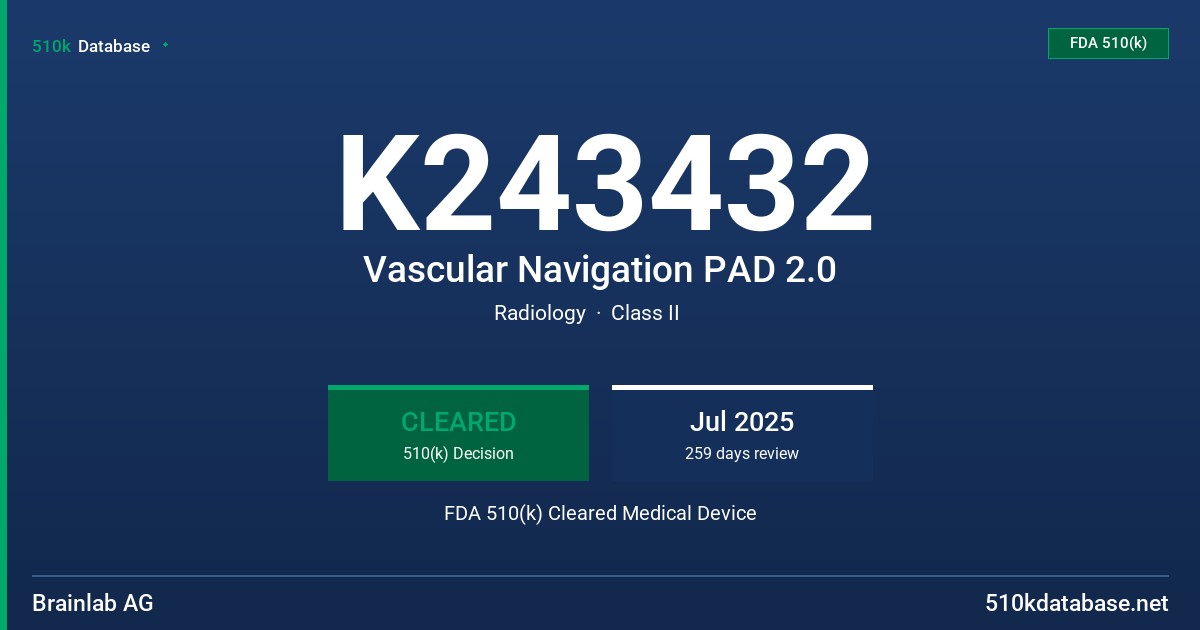 K243432 Vascular Navigation PAD 2.0 FDA 510(k) Cleared Medical Device