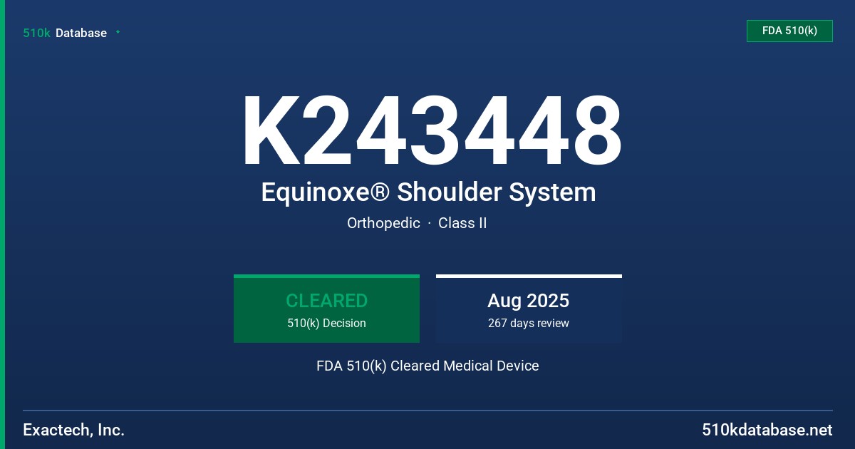 K243448 Equinoxe® Shoulder System FDA 510(k) Cleared Medical Device