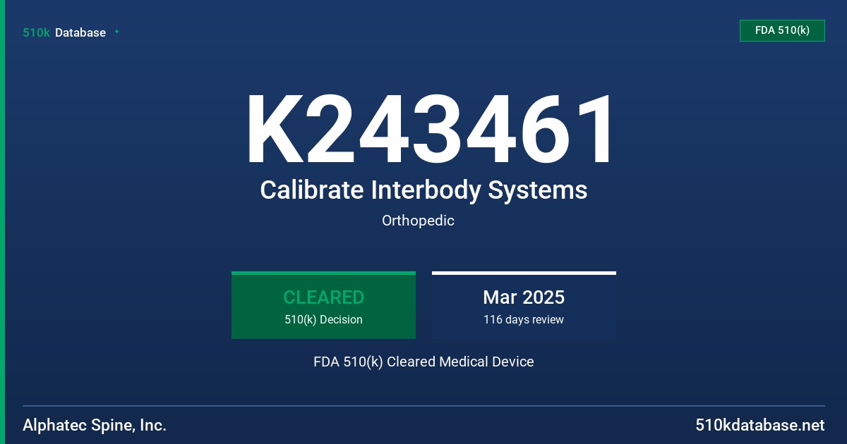 K243461 Calibrate Interbody Systems FDA 510(k) Cleared Medical Device