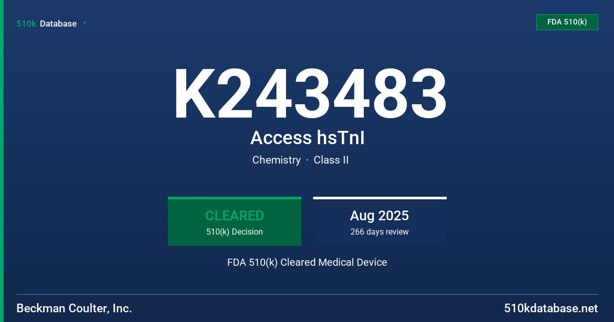 K243483 Access hsTnI FDA 510(k) Cleared Medical Device