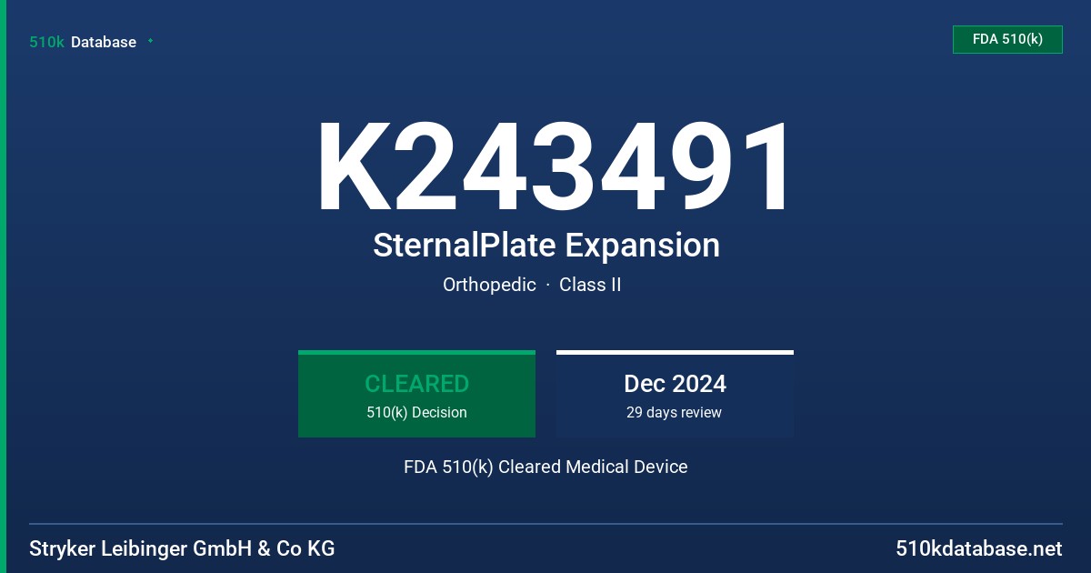 K243491 SternalPlate Expansion FDA 510(k) Cleared Medical Device