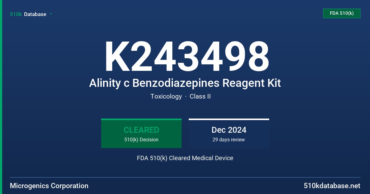 K243498 Alinity c Benzodiazepines Reagent Kit FDA 510(k) Cleared Medical Device