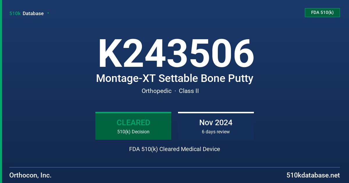 K243506 Montage-XT Settable Bone Putty FDA 510(k) Cleared Medical Device