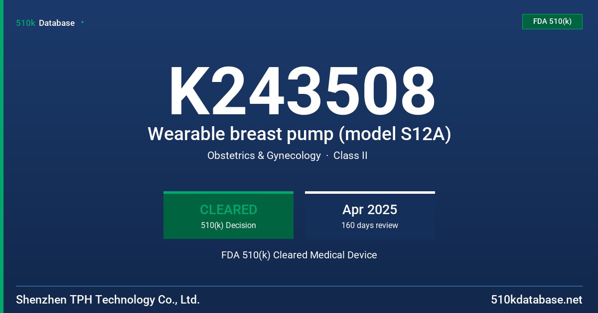 K243508 Wearable breast pump (model S12A) FDA 510(k) Cleared Medical Device