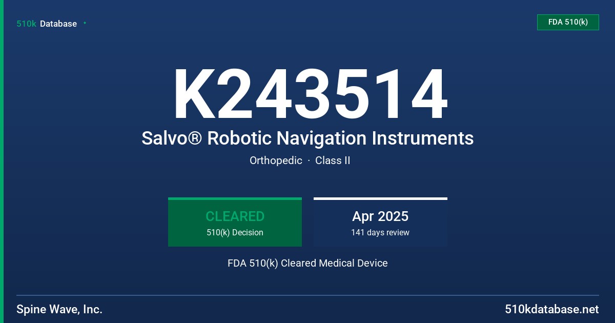 K243514 Salvo® Robotic Navigation Instruments FDA 510(k) Cleared Medical Device