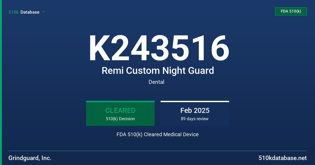 K243516 Remi Custom Night Guard FDA 510(k) Cleared Medical Device
