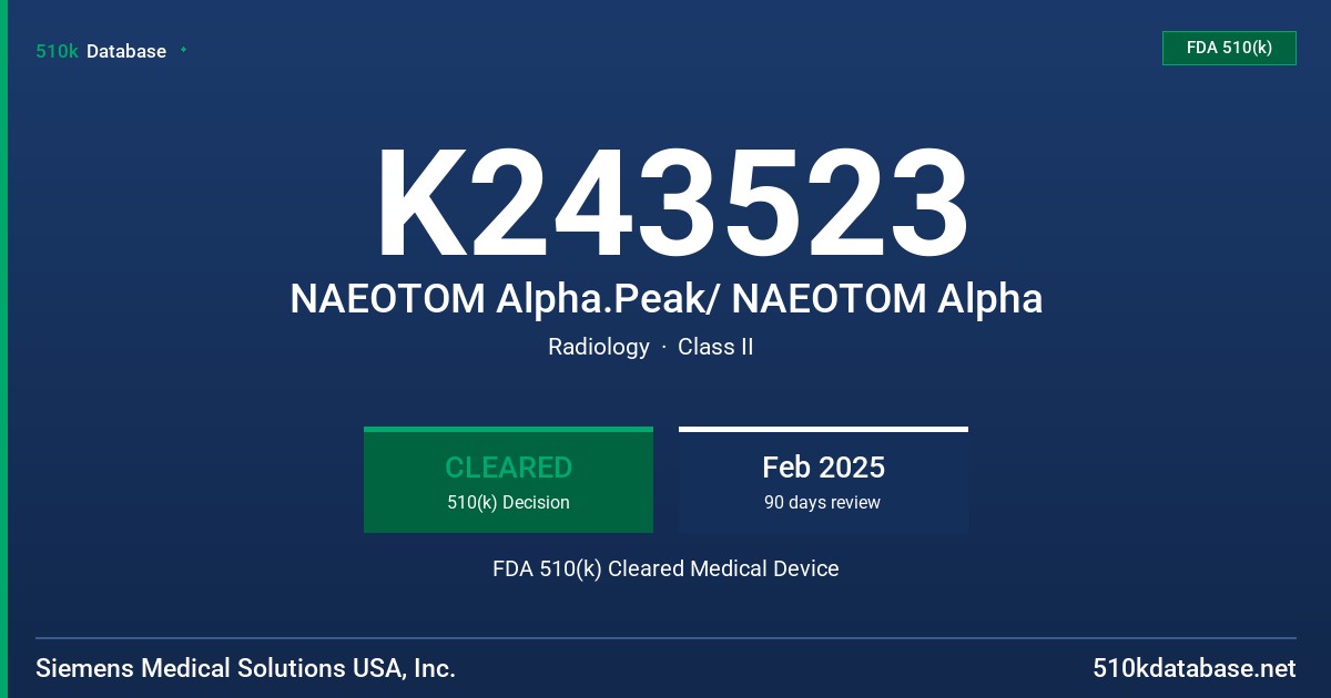 K243523 NAEOTOM Alpha.Peak/ NAEOTOM Alpha FDA 510(k) Cleared Medical Device