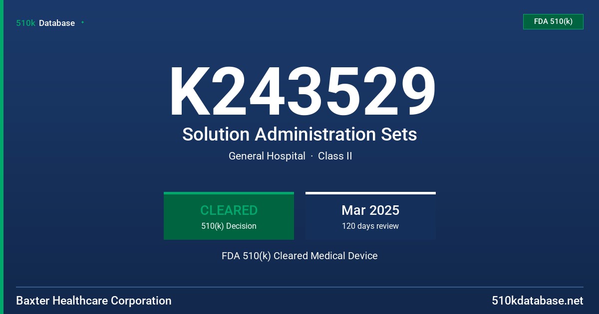 K243529 Solution Administration Sets FDA 510(k) Cleared Medical Device