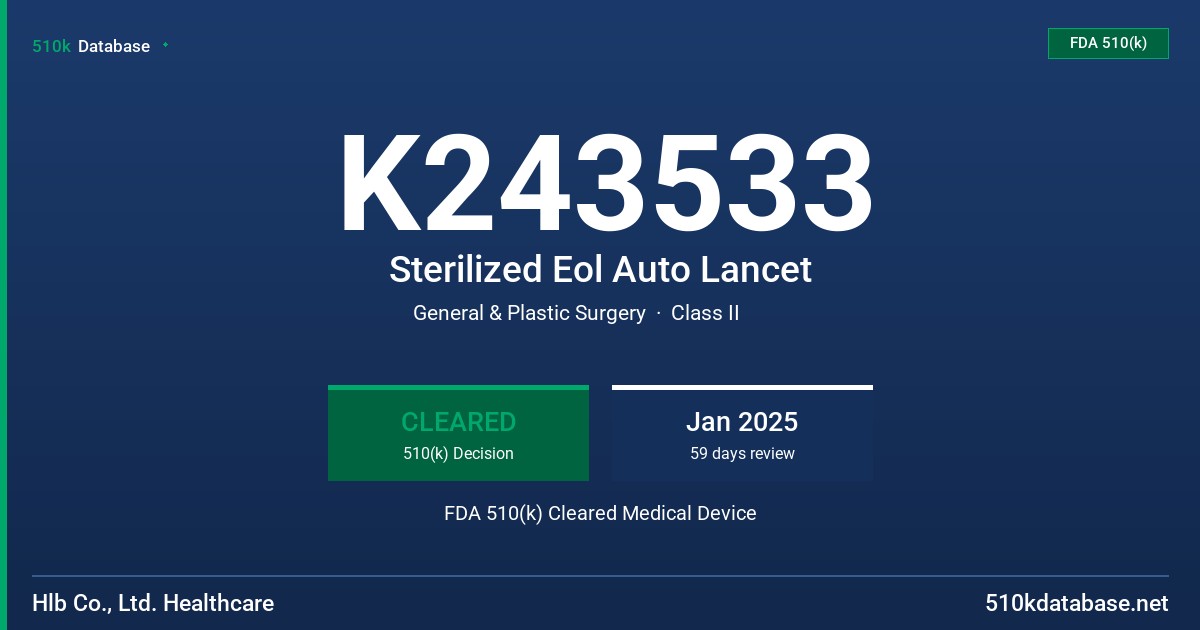 K243533 Sterilized Eol Auto Lancet FDA 510(k) Cleared Medical Device