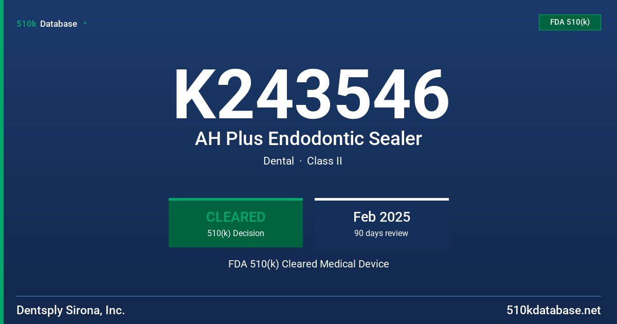 K243546 AH Plus Endodontic Sealer FDA 510(k) Cleared Medical Device