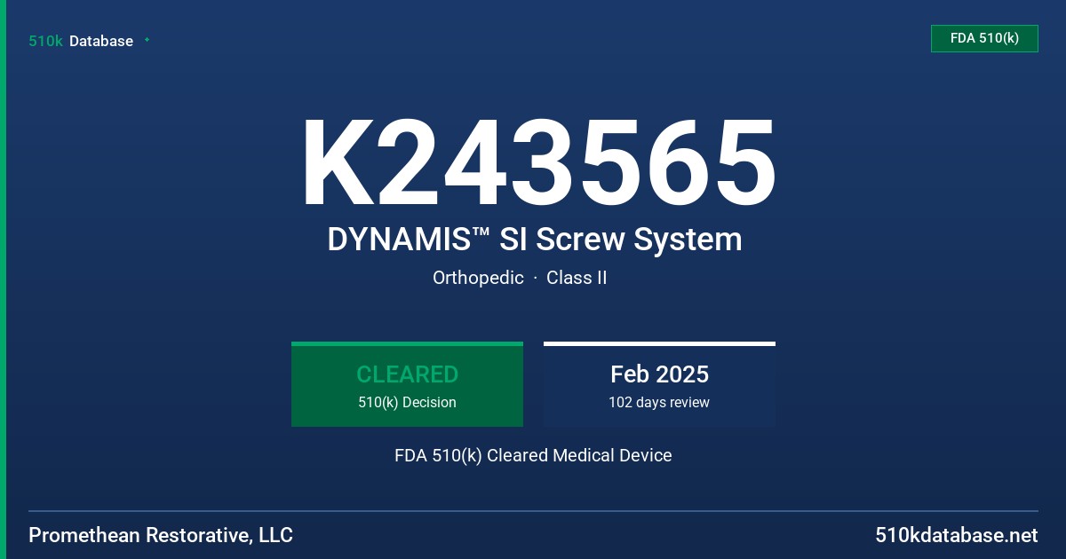 K243565 DYNAMIS™ SI Screw System FDA 510(k) Cleared Medical Device