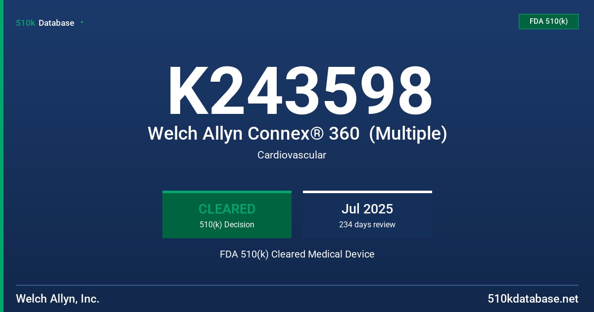 K243598 Welch Allyn Connex® 360  (Multiple) FDA 510(k) Cleared Medical Device