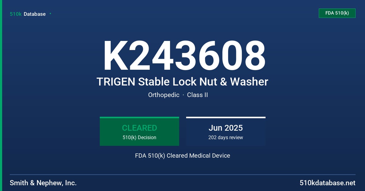 K243608 TRIGEN Stable Lock Nut & Washer FDA 510(k) Cleared Medical Device