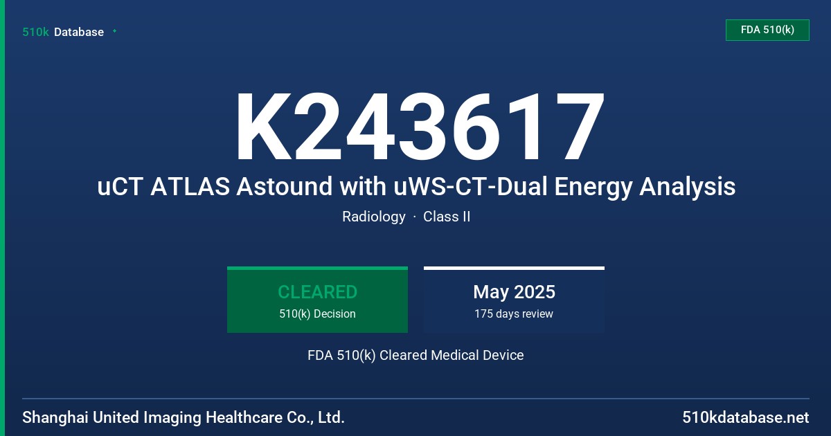 K243617 uCT ATLAS Astound with uWS-CT-Dual Energy Analysis FDA 510(k) Cleared Medical Device
