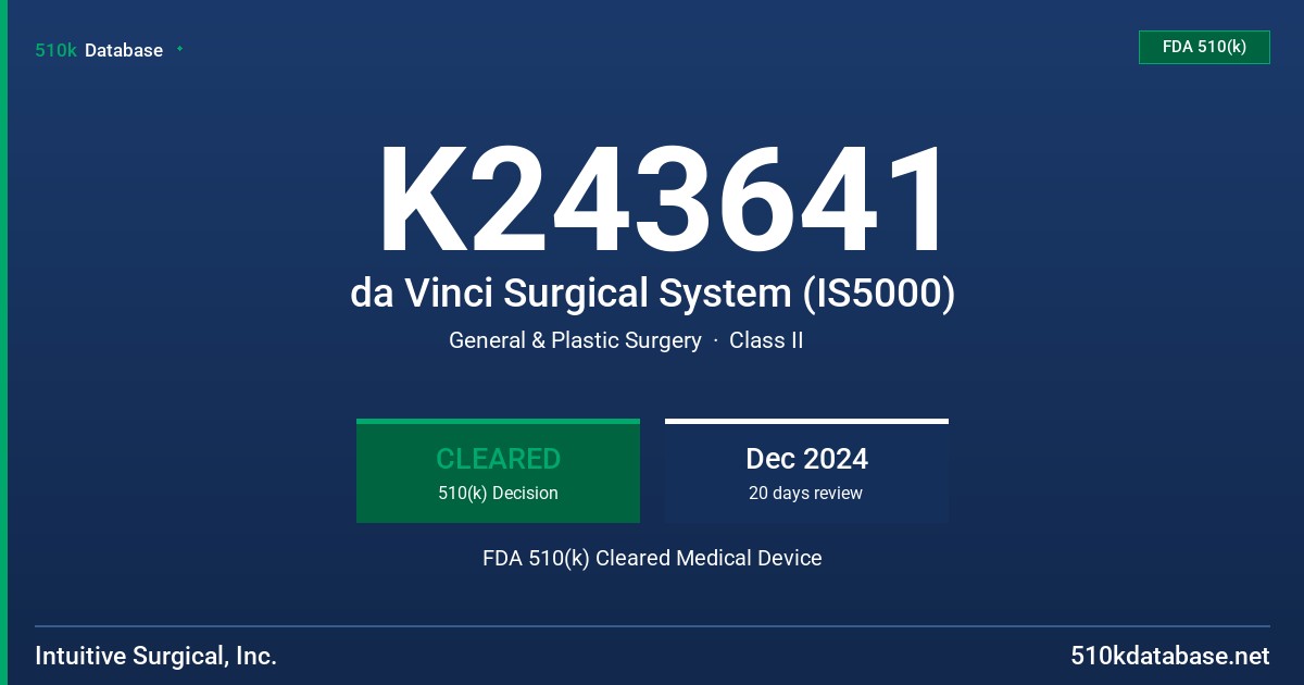 K243641 da Vinci Surgical System (IS5000) FDA 510(k) Cleared Medical Device