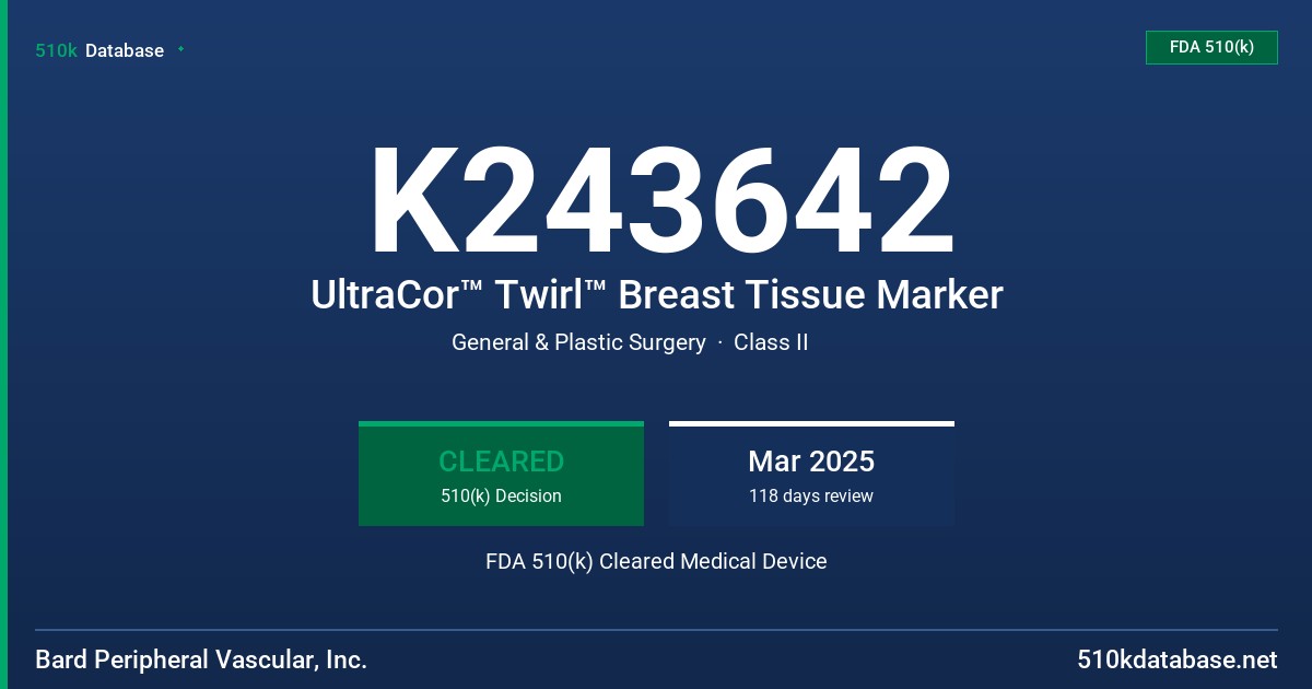 K243642 UltraCor™ Twirl™ Breast Tissue Marker FDA 510(k) Cleared Medical Device