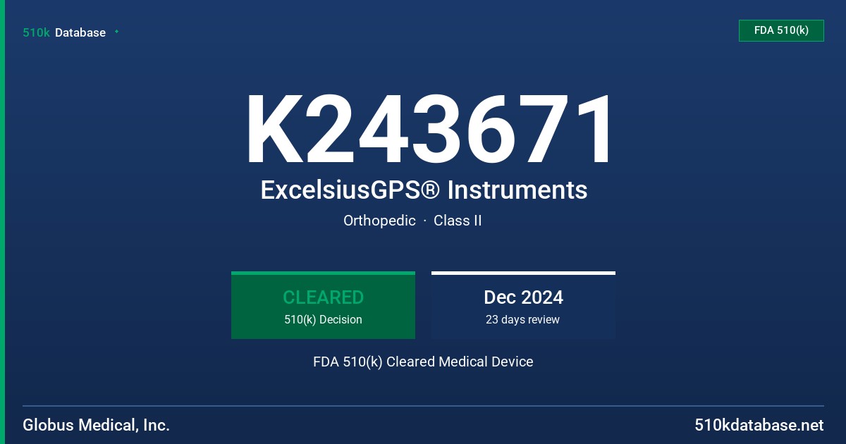 K243671 ExcelsiusGPS® Instruments FDA 510(k) Cleared Medical Device