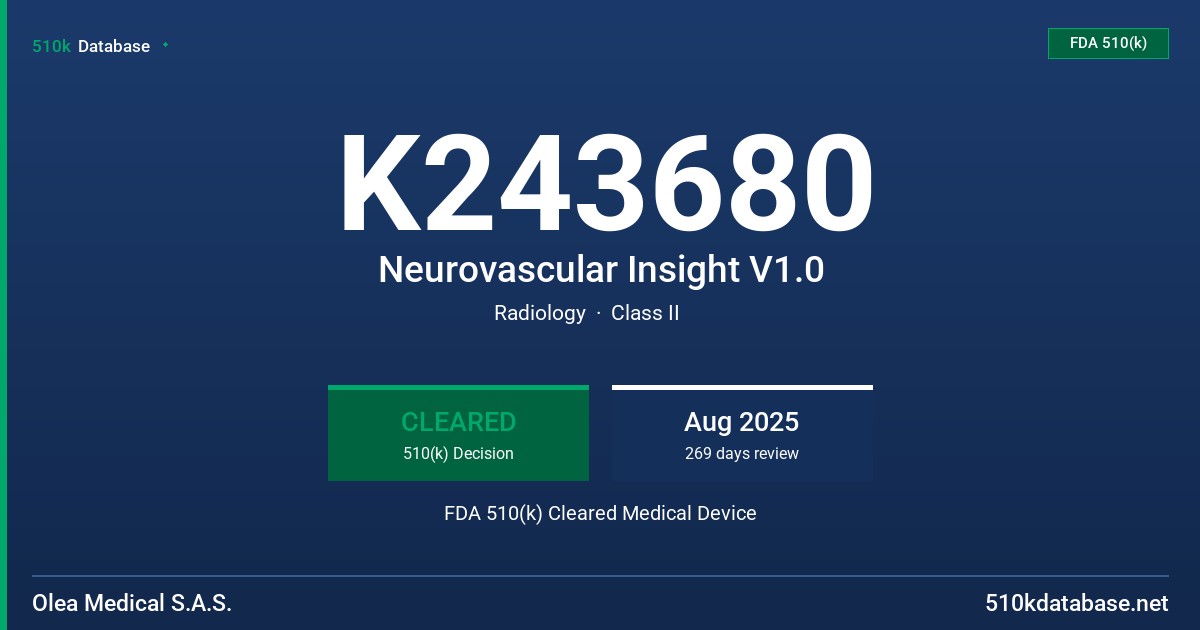 K243680 Neurovascular Insight V1.0 FDA 510(k) Cleared Medical Device