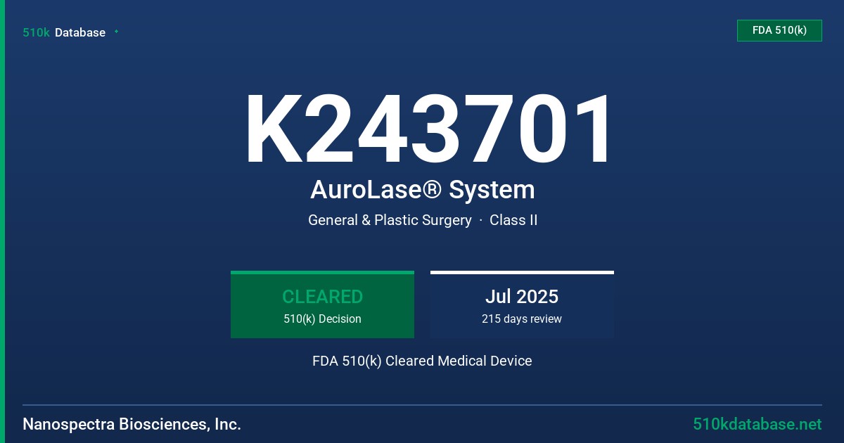 K243701 AuroLase® System FDA 510(k) Cleared Medical Device