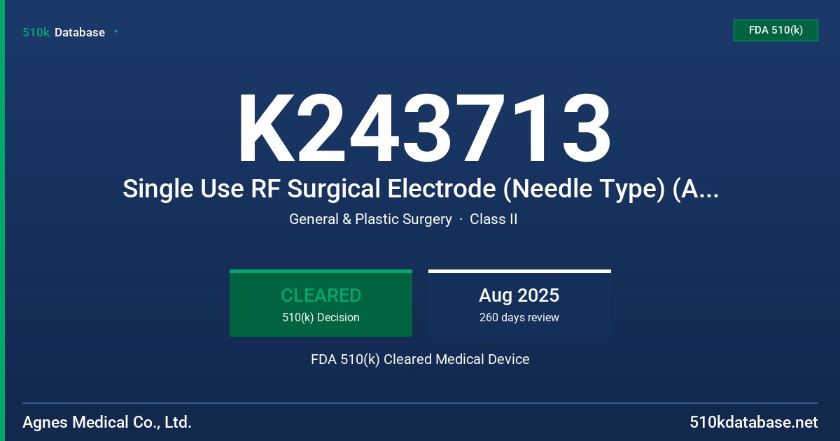 K243713 Single Use RF Surgical Electrode (Needle Type) (AN-B, AN-C, AN-E, AN-I, AN-S, AN-W3A, AN-F3A, AN-IL, AN-SL, AN-W3B, AN-F1A, AN-F3B, AN-B3A) FDA 510(k) Cleared Medical Device