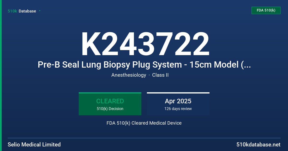 K243722 Pre-B Seal Lung Biopsy Plug System - 15cm Model (FG0001) FDA 510(k) Cleared Medical Device