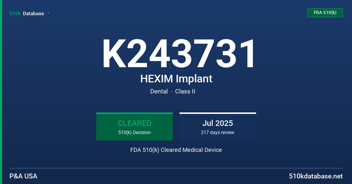 K243731 HEXIM Implant FDA 510(k) Cleared Medical Device