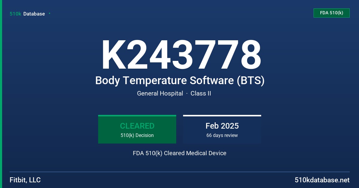 K243778 Body Temperature Software (BTS) FDA 510(k) Cleared Medical Device