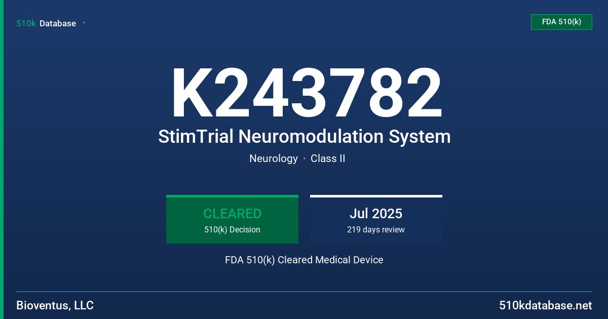 K243782 StimTrial Neuromodulation System FDA 510(k) Cleared Medical Device