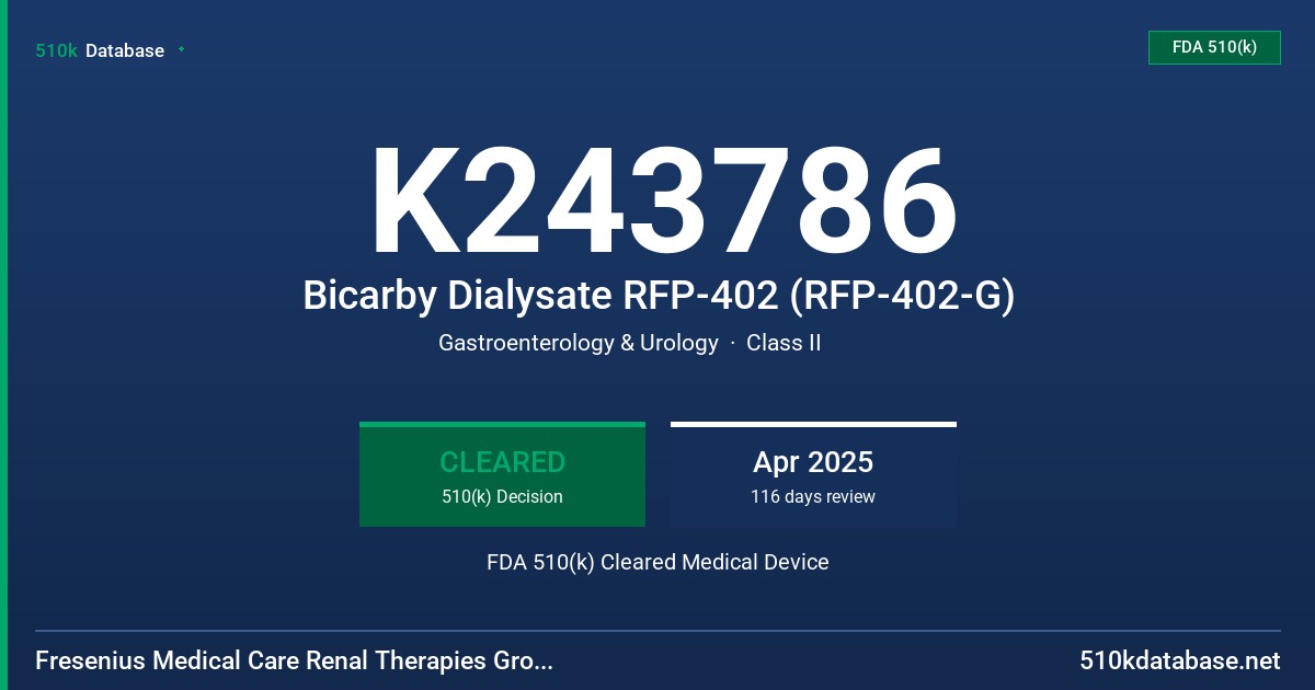 K243786 Bicarby Dialysate RFP-402 (RFP-402-G) FDA 510(k) Cleared Medical Device