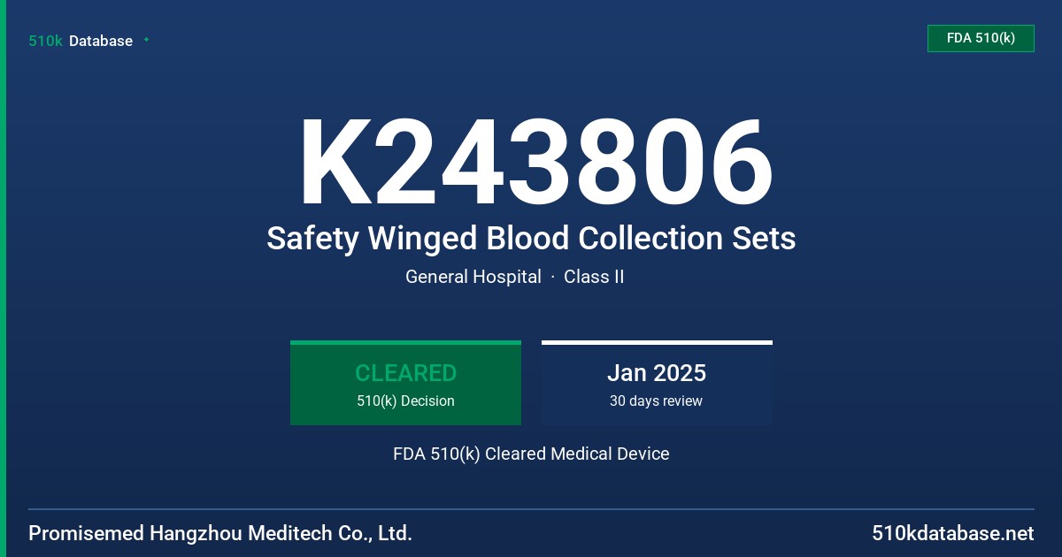 K243806 Safety Winged Blood Collection Sets FDA 510(k) Cleared Medical Device