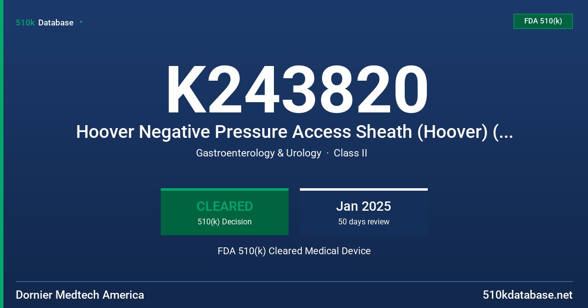 K243820 Hoover Negative Pressure Access Sheath (Hoover) (Hoover Model #'s IVX-NS-1040, IVX-NS-1050, IVX-NS-1140, IVX-NS-1150, IVX-NS-1240, IVX-NS-1250 FDA 510(k) Cleared Medical Device