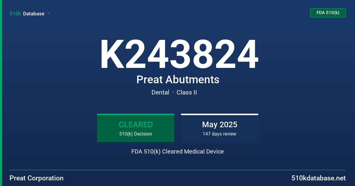 K243824 Preat Abutments FDA 510(k) Cleared Medical Device