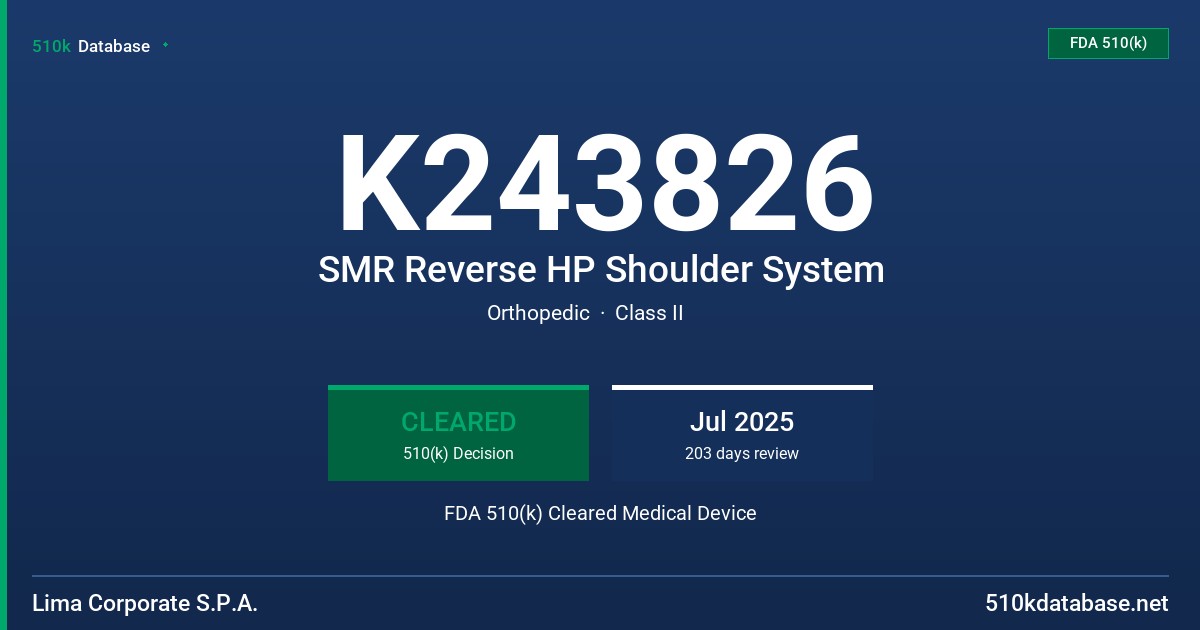 K243826 SMR Reverse HP Shoulder System FDA 510(k) Cleared Medical Device