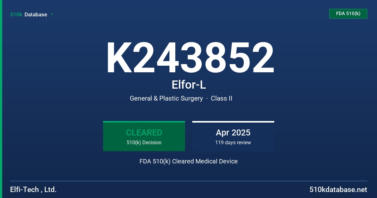 K243852 Elfor-L FDA 510(k) Cleared Medical Device