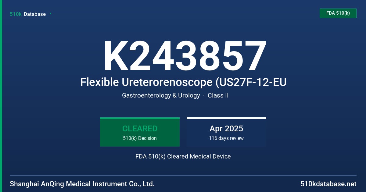 K243857 Flexible Ureterorenoscope (US27F-12-EU FDA 510(k) Cleared Medical Device