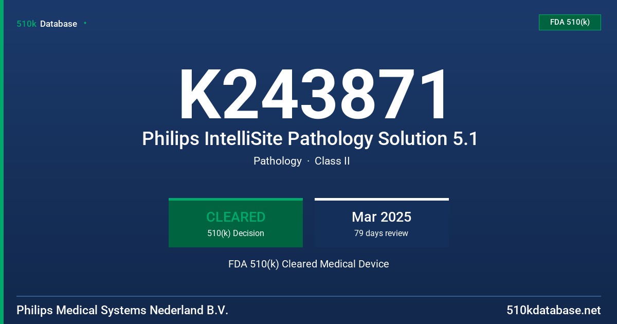 K243871 Philips IntelliSite Pathology Solution 5.1 FDA 510(k) Cleared Medical Device