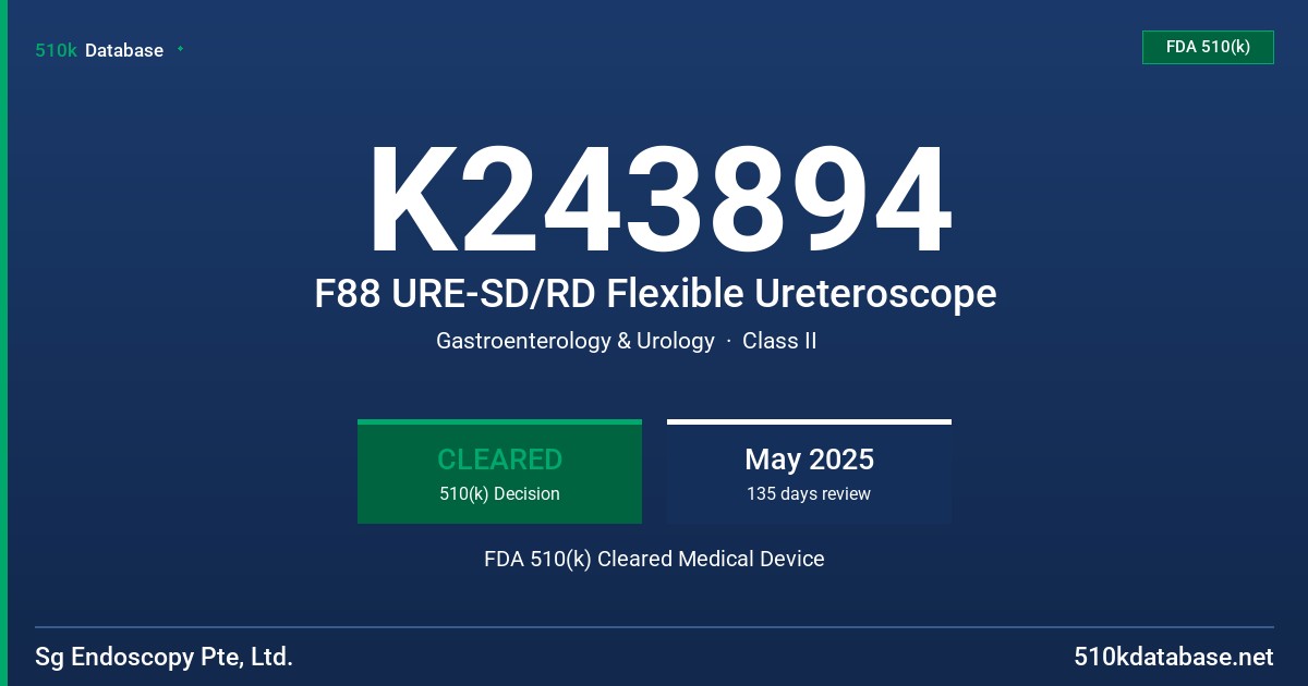 K243894 F88 URE-SD/RD Flexible Ureteroscope FDA 510(k) Cleared Medical Device