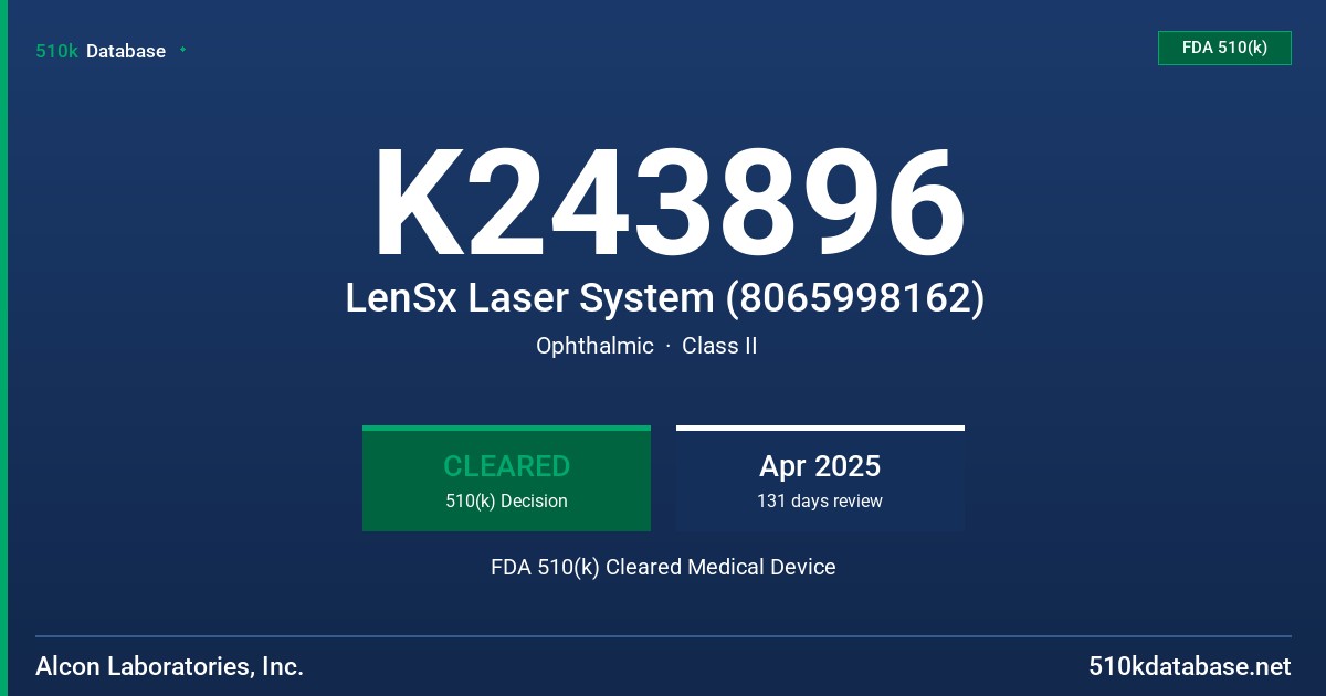 K243896 LenSx Laser System (8065998162) FDA 510(k) Cleared Medical Device