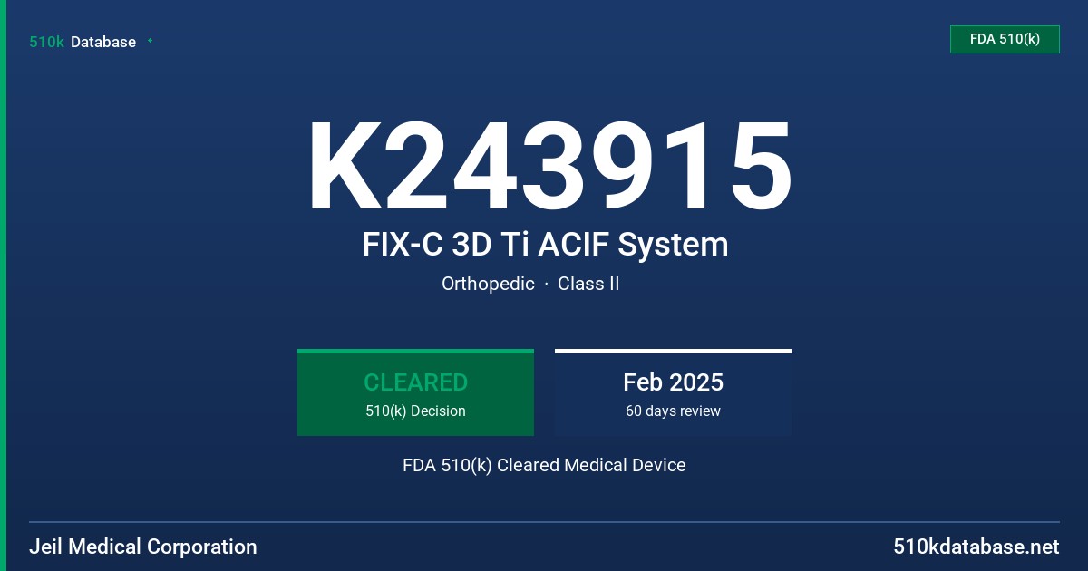 K243915 FIX-C 3D Ti ACIF System FDA 510(k) Cleared Medical Device