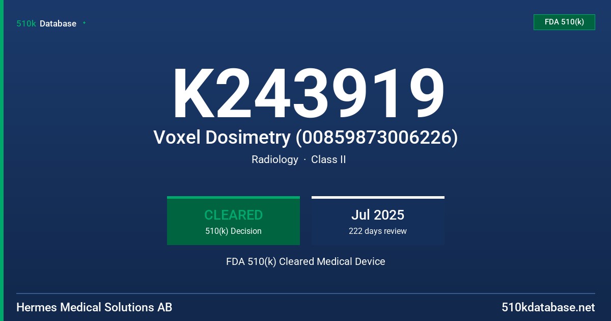 K243919 Voxel Dosimetry (00859873006226) FDA 510(k) Cleared Medical Device