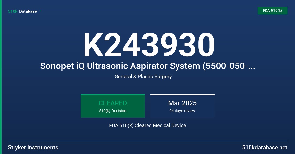 K243930 Sonopet iQ Ultrasonic Aspirator System (5500-050-000) FDA 510(k) Cleared Medical Device