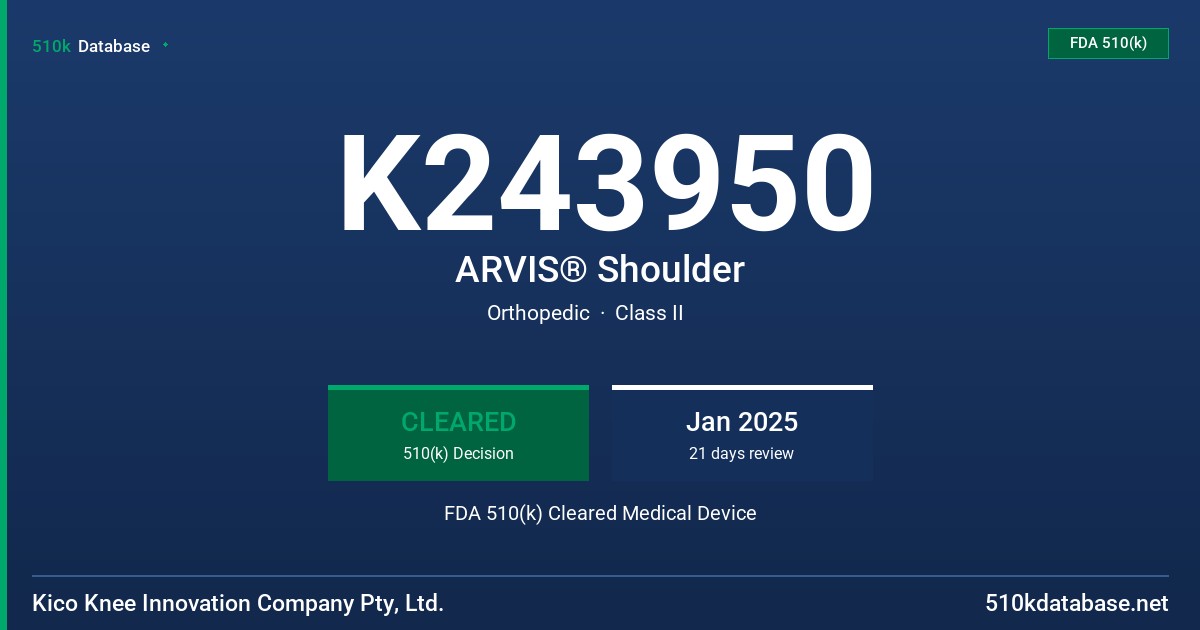 K243950 ARVIS® Shoulder FDA 510(k) Cleared Medical Device